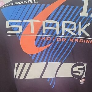 Stark Industries Motor Racing Graphic Tee - Navy with Blue & Orange